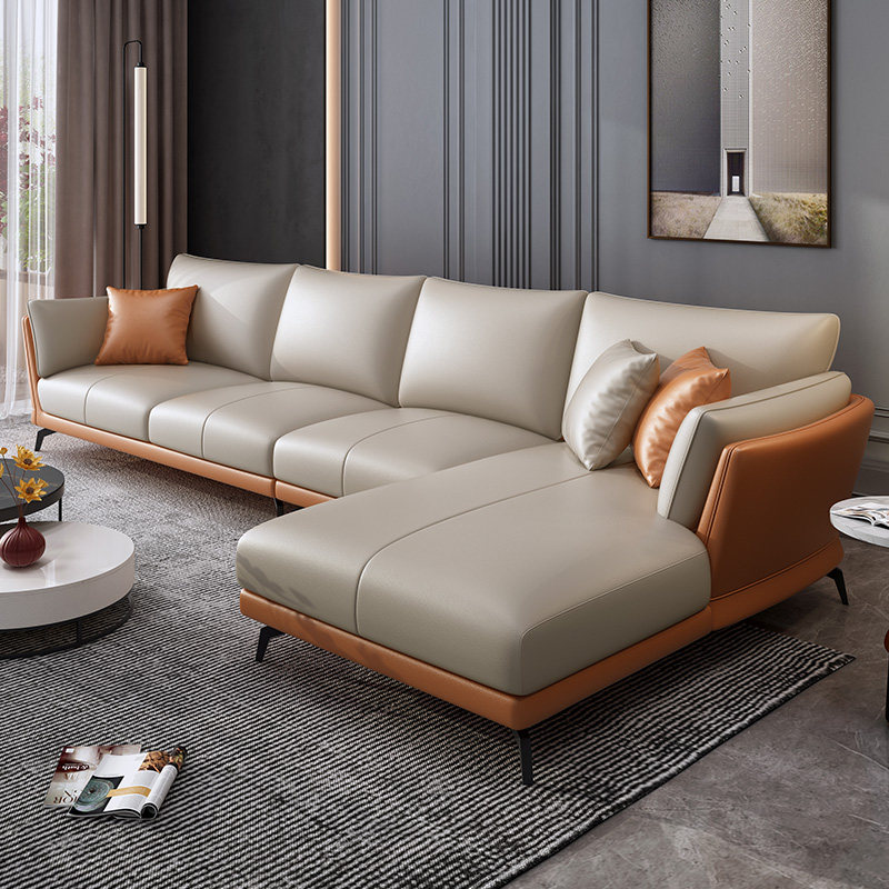 Italian Real Leather Sofa Head Layer Cow Leather Modern Minimalist Living-room Composition Suit Corner Noble Courtei size Household Type of whole
