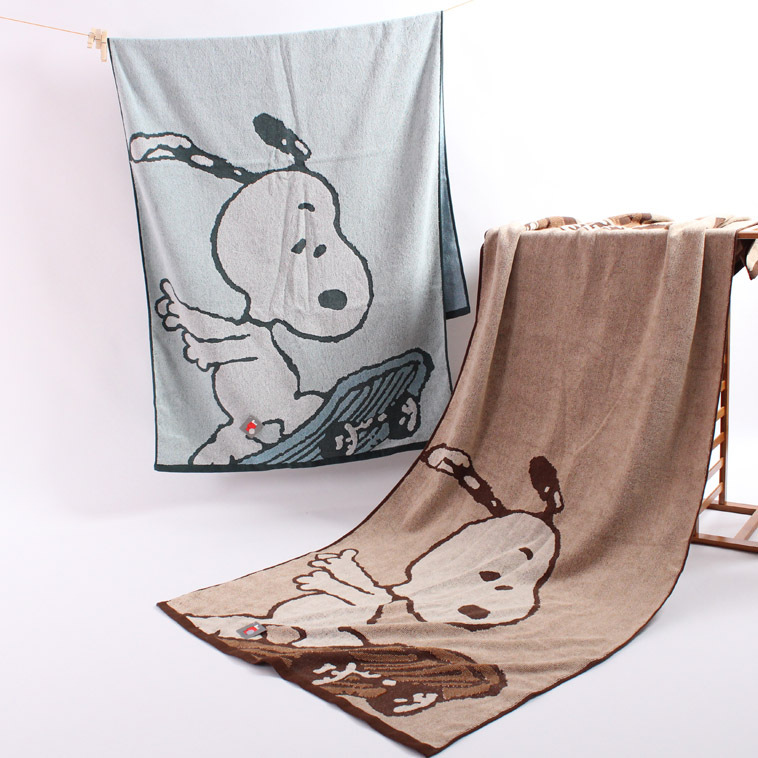 Gold Brand Bath Towel, Pure Cotton, Adult Size, Extra Large 180, Beach Wrap Towel, Soft and Absorbent, Snoopy Cartoon Couple Style Bath Towel