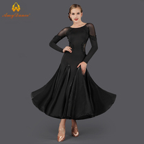 Amy dance dress National standard dance dress new practice dress sexy perspective appliqué long sleeve modern dance performance dress