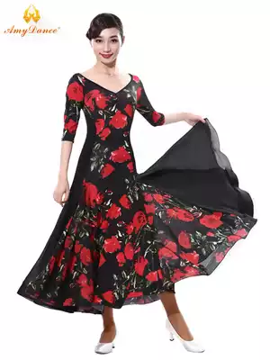 Amy dance uniform national standard dance dress slim V collar big sleeve tango dance dress modern dance dress practice dress