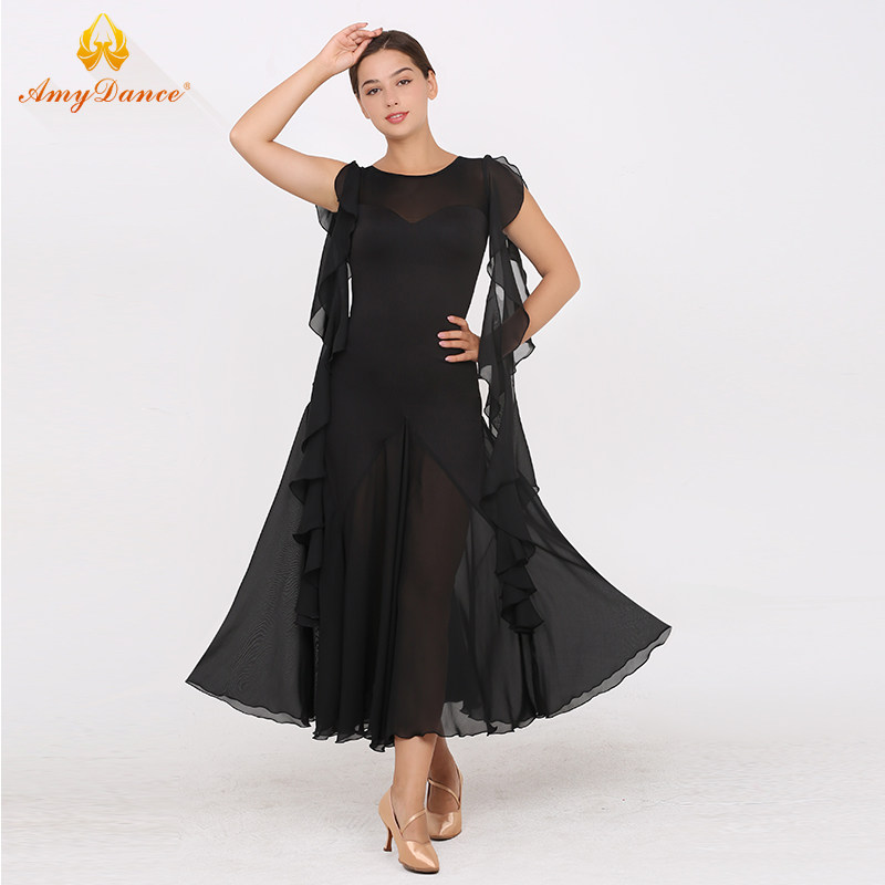 Aimee Dance Costume Morden Dance Performance Ocean Dress Sexy Dew Baby Bag Chest Cushion Short Sleeves Interdance Big Swing Dress