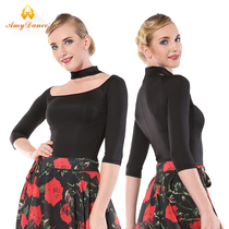 Amy dance dress Latin dance top female adult new slim-fit false high collar professional ballroom dance clothing female practice clothes
