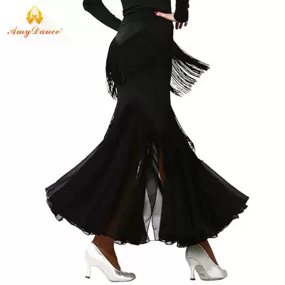 Amy dance dress ballroom dance skirt new large skirt dynamic tassel chiffon stitching high waist modern dance skirt