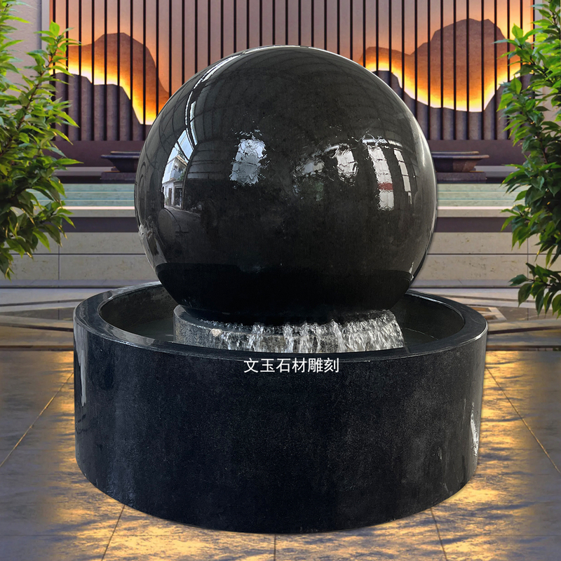 Stone Sculpture Fountain Feng Shui Ball Granite Round Stone Fortune Flow Hotel Villa Courtyard Landscape Water Feature Ornament