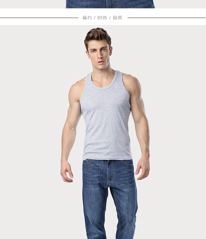 Langsha vest nam cotton Kiểu dáng vừa vặn từ thoáng khí nam thể thao lỏng lẻo cản trở giới trẻ cơ sở cotton trắng áo khoác đông nam