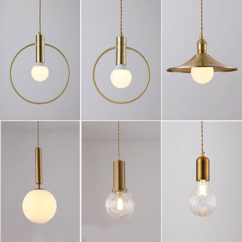 Nordic modern minimalist electroplating gold bronze single head chandelier dining room window bar round pineapple glass chandelier - Taobao