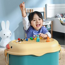 Childrens toy storage box baby plastic box large capacity with pulley cartoon cute Lego finishing box