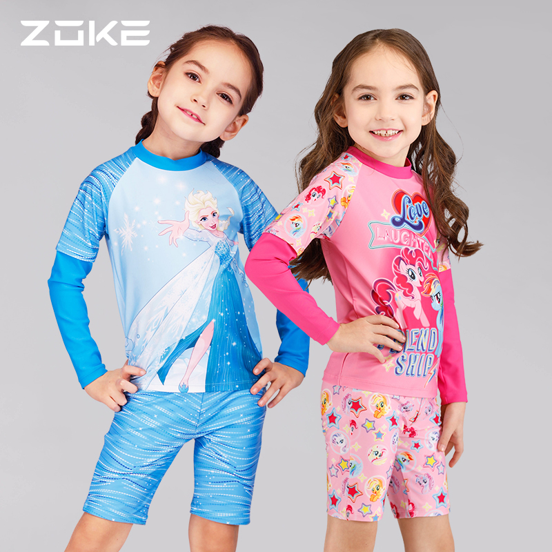ZOKE Zhouk Children Bathing Suit for girl Little Ma Rainbow Little Ma Long sleeves sunscreen Two-style swimsuit CUHK Tong Swimming Clothing