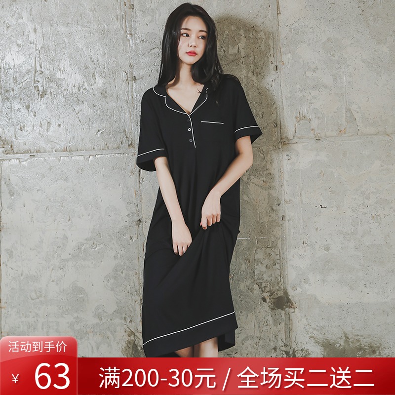 Modal night dress women's summer short-sleeved thin sexy large size long pajamas Fat MM pregnant women with chest pad home clothes