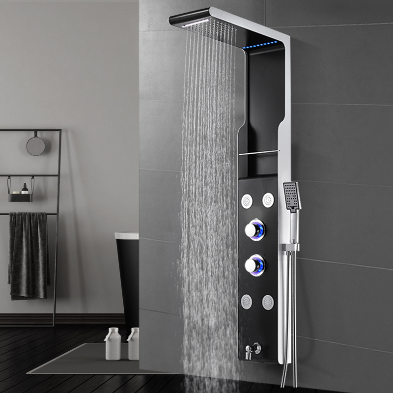 Shower Screen Shower shower Shower Stainless Steel Bath full copper tap Dressing Room Shower black one-piece spray
