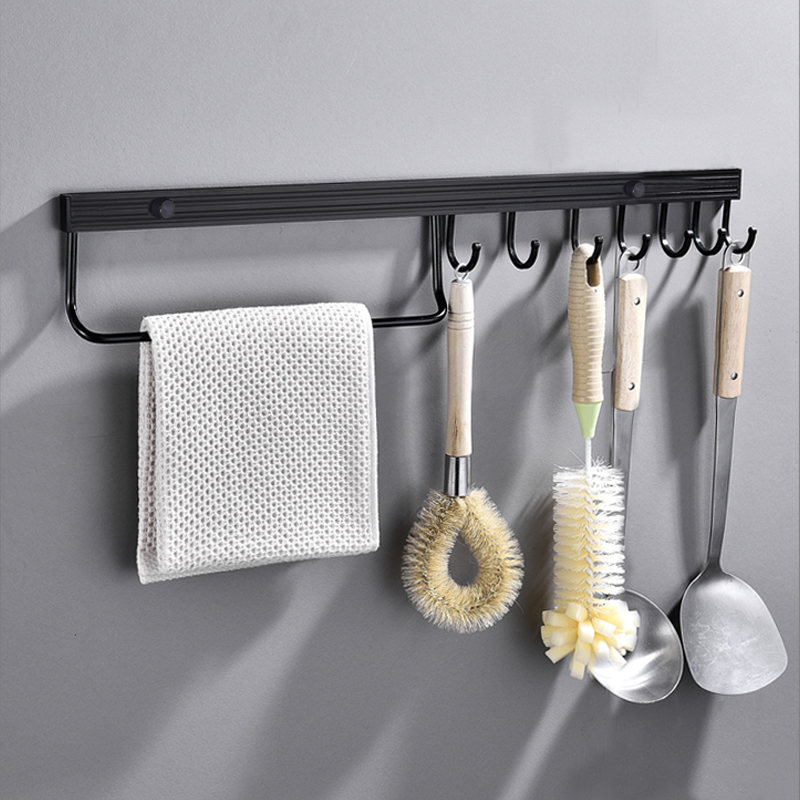 Space aluminum kitchen hook bathroom punch-free hanging rod rack row hook wall hanging kitchen and bathroom activity pendant nail-free kitchen and bathroom