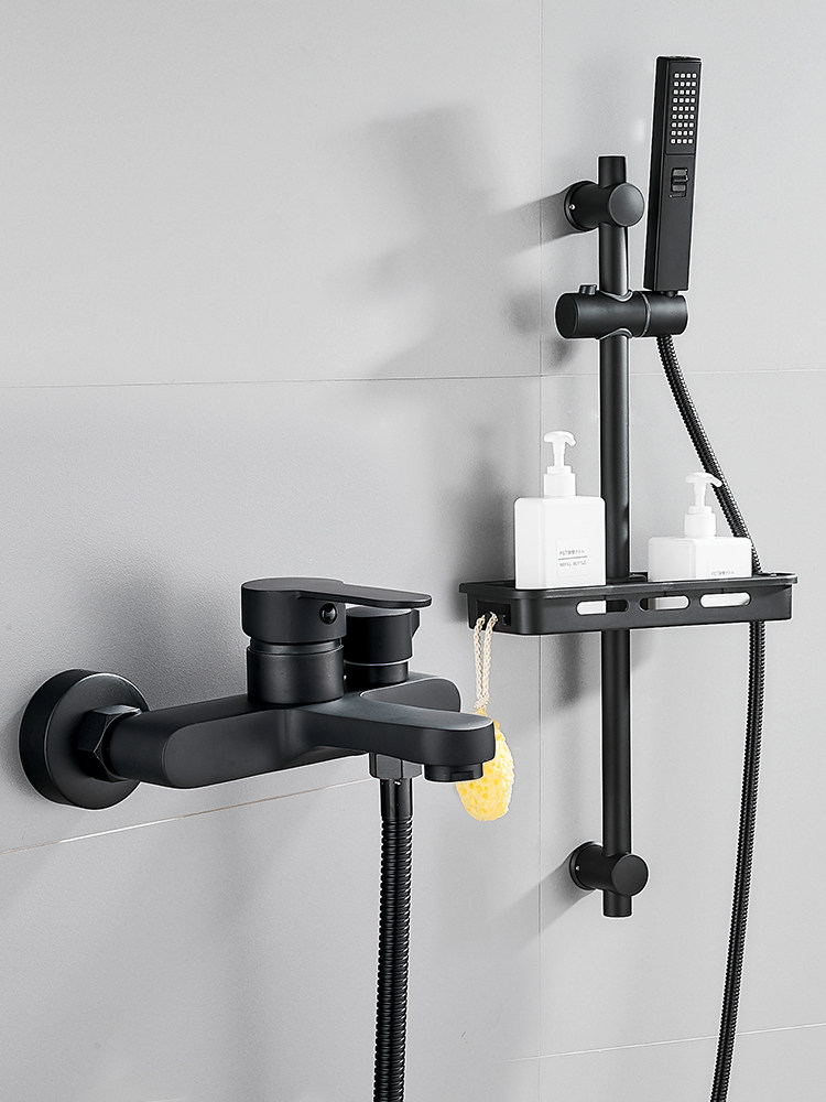 Black shower faucet All copper mixed water valve Bathtub shower set Bath switch Bathroom triple cold and hot water faucet