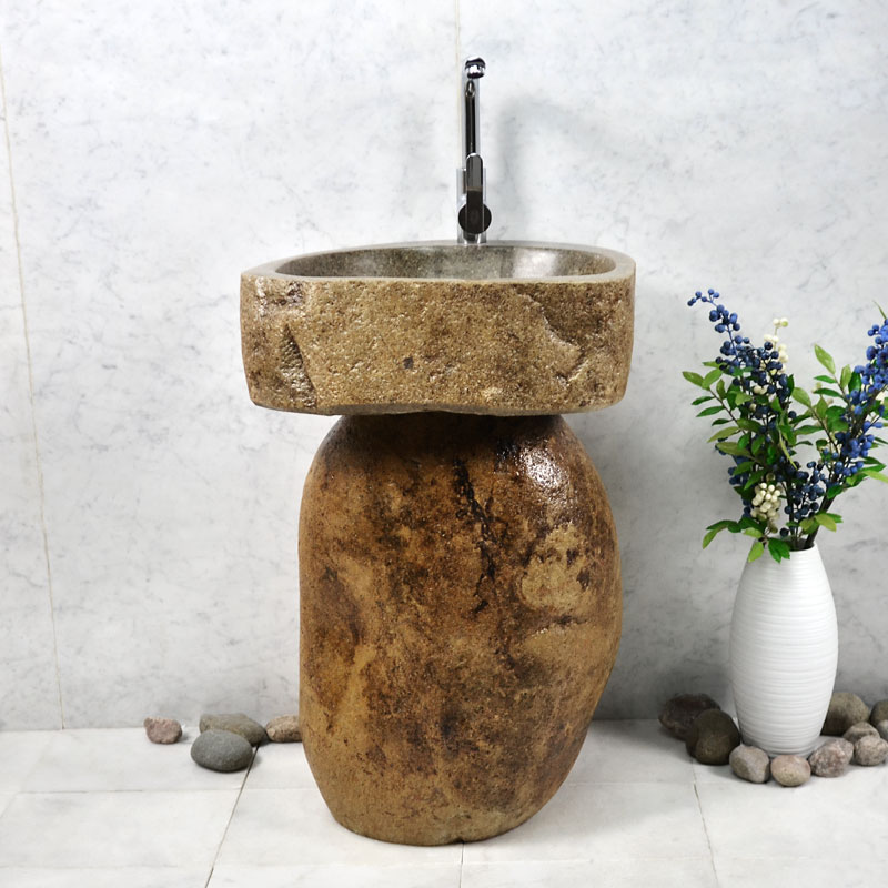 Cobblestone column basin integrated floor-to-ceiling washbasin outdoor courtyard bathroom vintage art stone wash basin