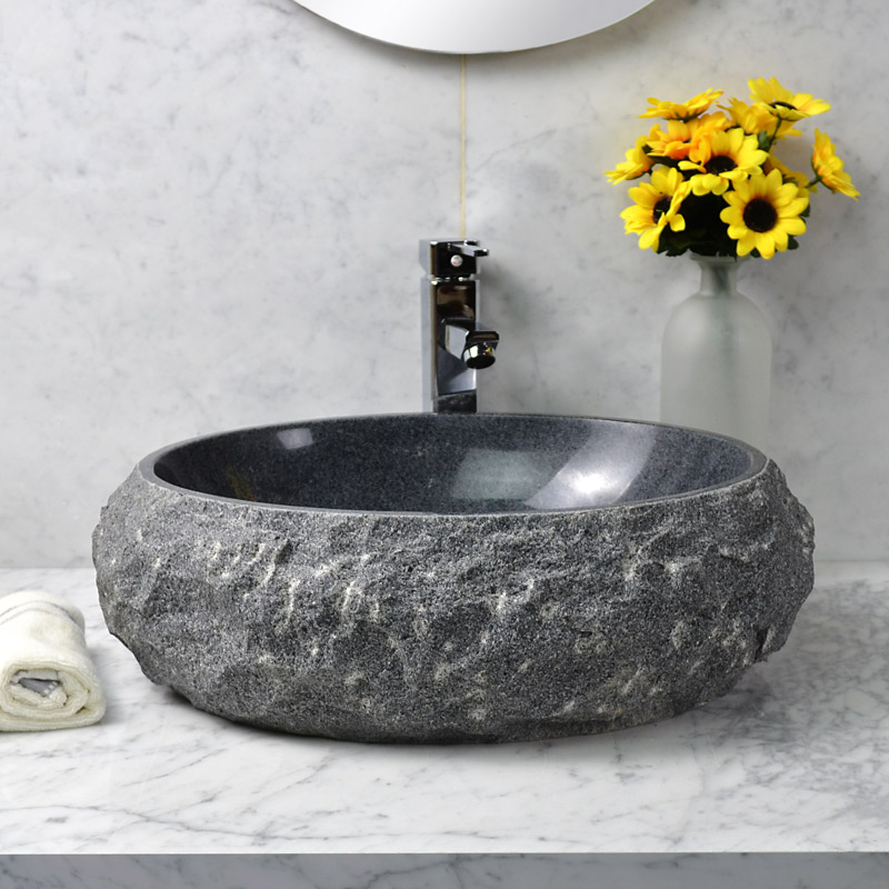 Wash hands and face wash single Basin pool room outdoor art balcony home retro stone round Nordic light luxury wind