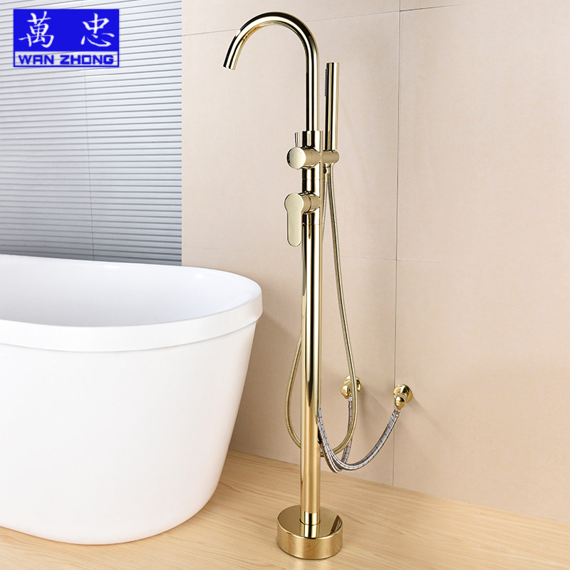 Wanzhong Nordic gold bathtub faucet cold and hot all-copper gold tap landing tub shower and shower suit