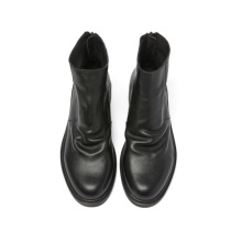 Clear Bunker Special Price 228 Retro Round Head Genuine Leather Martin Boots Woman Coarse Heel Black Folds Chelsea Boots Woman Short Boots