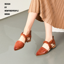 Clear Cabin RMB188  Summer New Fairy Wind Leather Cross Strap Twist Knot Baotou Zipper Pointed Sandals