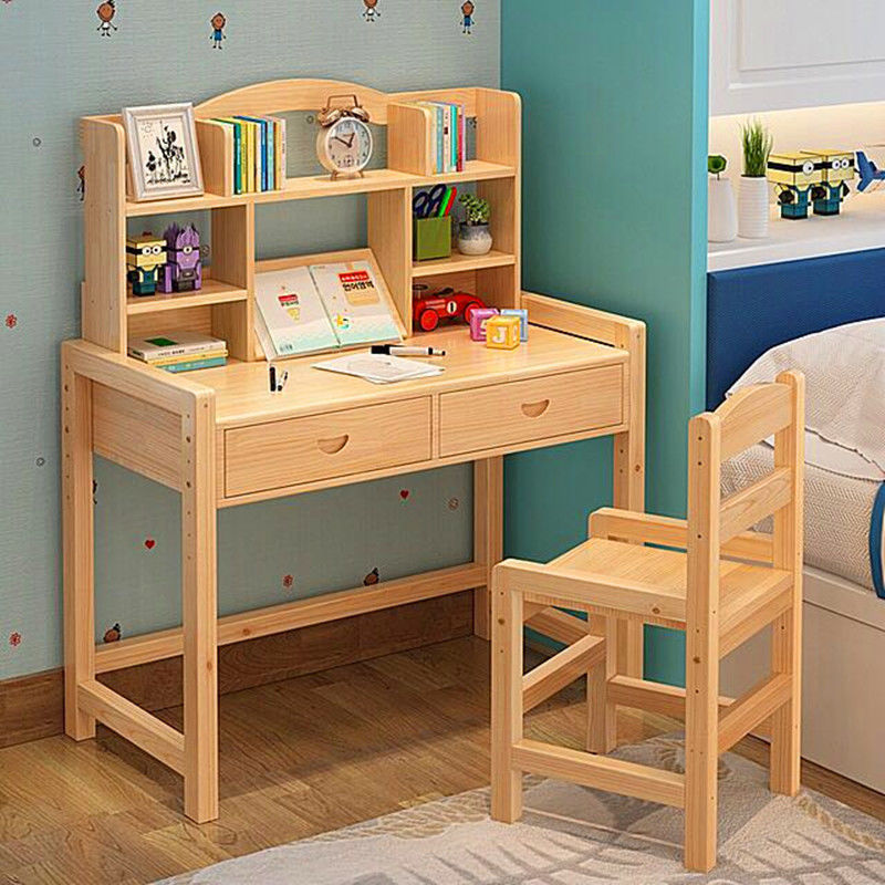 Solid wood children's learning desk writing desk can be lifted table and chair set primary school desk simple home desk pine