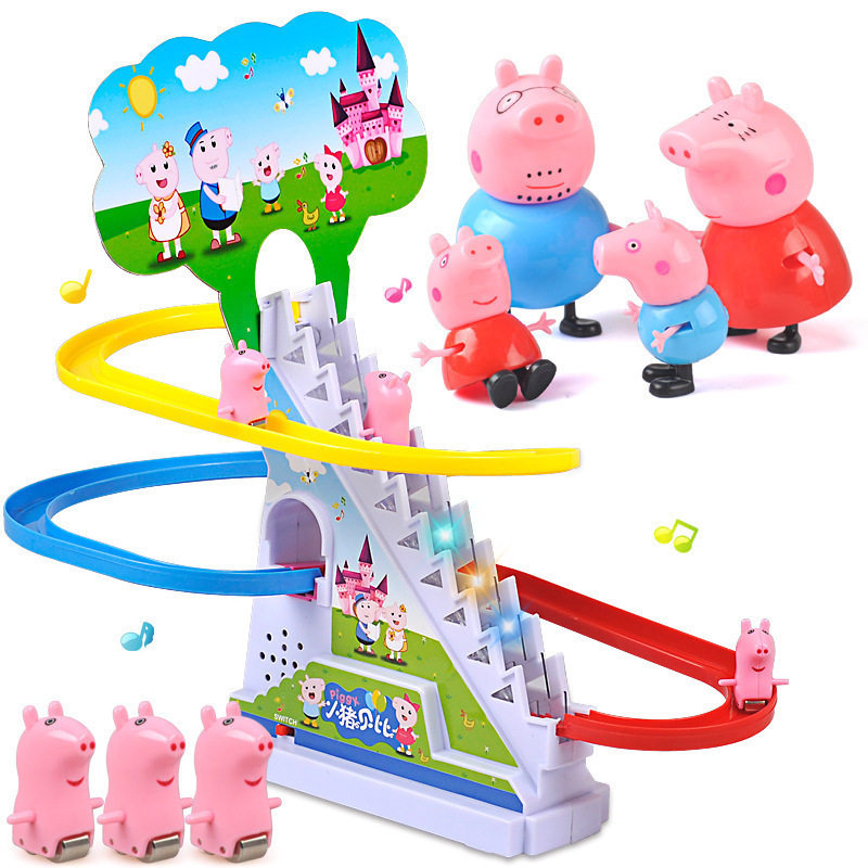 Electric Toy Swivel Small Pig Slide Ladder Railcar Automatic Climbing Stairs Children's Toy Square Night Market Stall Source