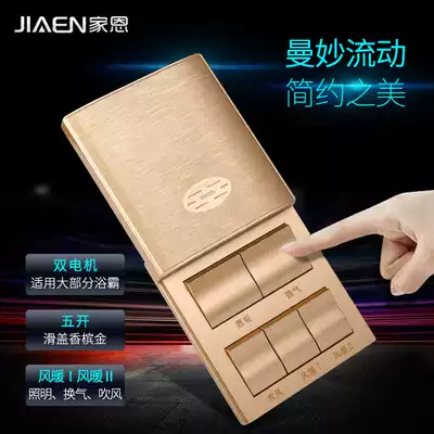 Jia'en 5-open slide yuba switch 86 type heater Five-open bathroom toilet powder room five-in-one 5-open panel