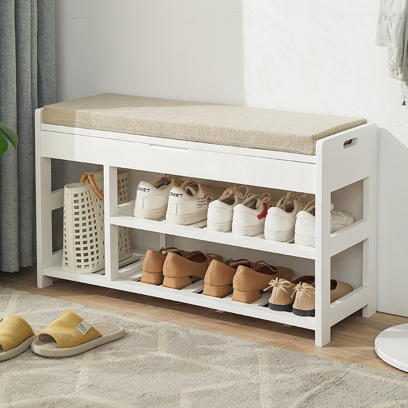 Solid wood changing shoes stool All solid wood Home entrance Entrance Shoe Cabinet Wear and stool Stool Shoes Cabinet Soft Bag Cushion Light Lavish