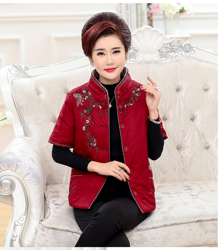 Áo vest nữ trung niên nửa tay áo mùa thu và mùa đông áo khoác ngắn tay áo khoác mẹ tải dày áo khoác cotton ngắn váy nữ trung niên