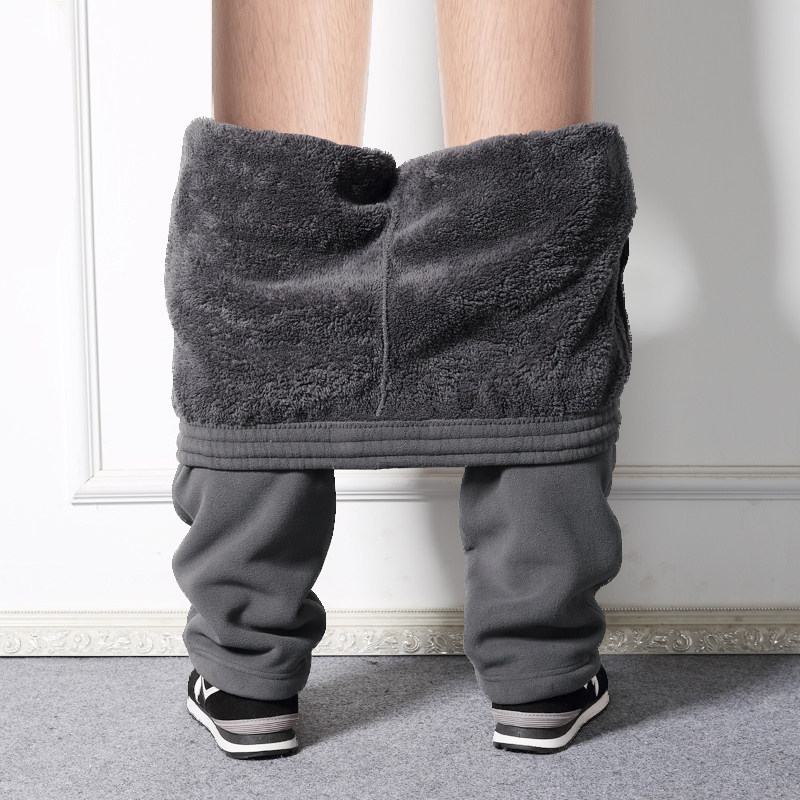 Glint Thickened Trackpants Men's Pants Winter Straight Drum Grip Suede Pants Middle Aged Mid Aged Casual Pants Large Size