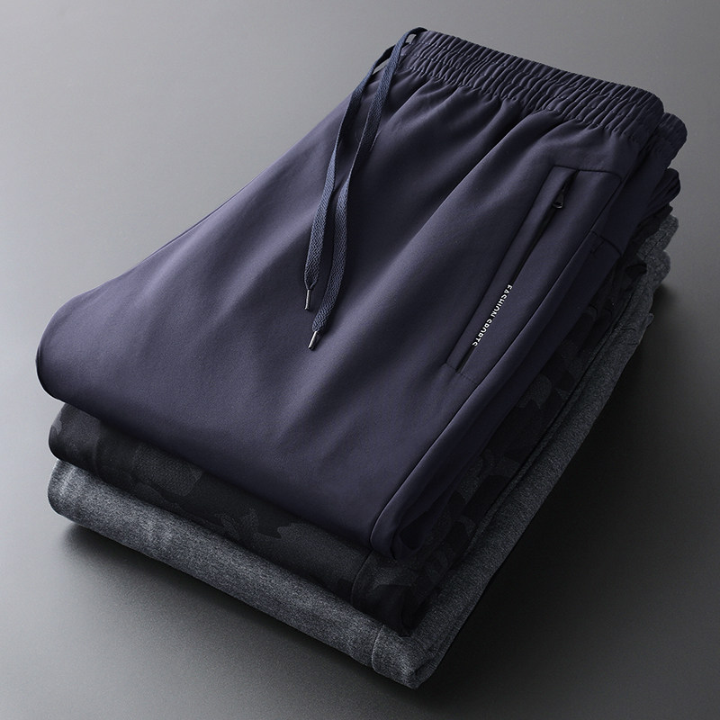 Men's spring fall sports pants male pants tightness loose straight cylinder casual trendy Western pants Dad loaded with velvet thickened