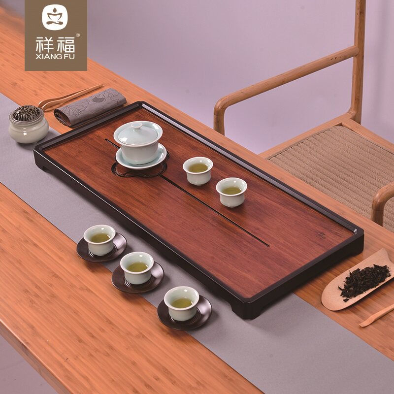 Xiangfu Kung Fu tea tray drainage tray rectangular tea table office household simple Japanese-style square bamboo tea sea