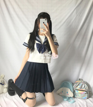 Special orthodox jk uniform Japanese student uniform Sailor uniform Thick cyanotic short sleeve summer suit Short skirt High temperature pleated