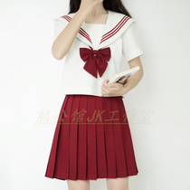 jk uniform Orthodox student Japanese sailor suit Short-sleeved summer dress Milky white top Dark red skirt two-piece set