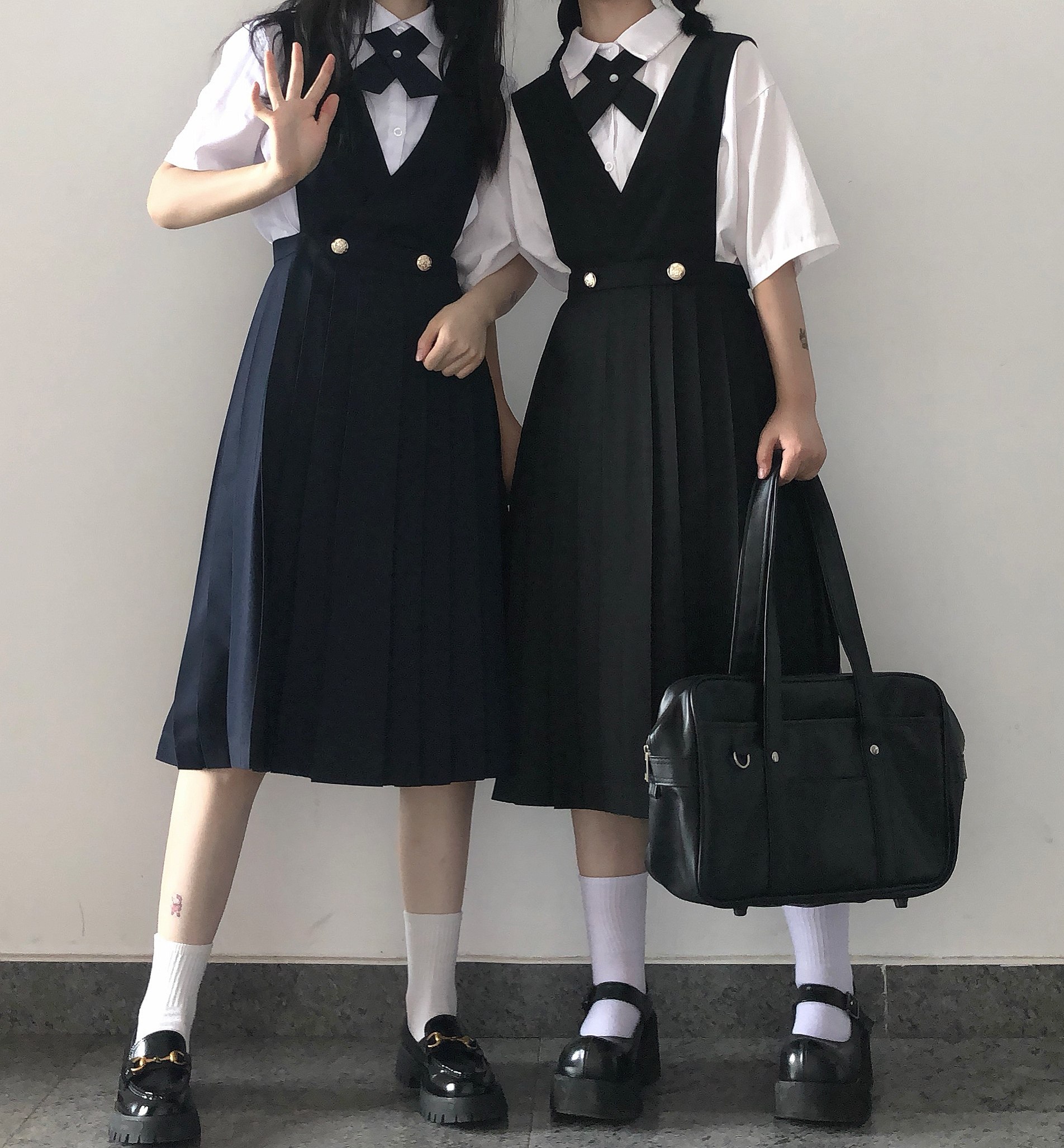 Pure Black Breast Milk Dress Jk Uniform Thyme Skirt Student Pendant With Baby Bag Midskirt Short Sleeve