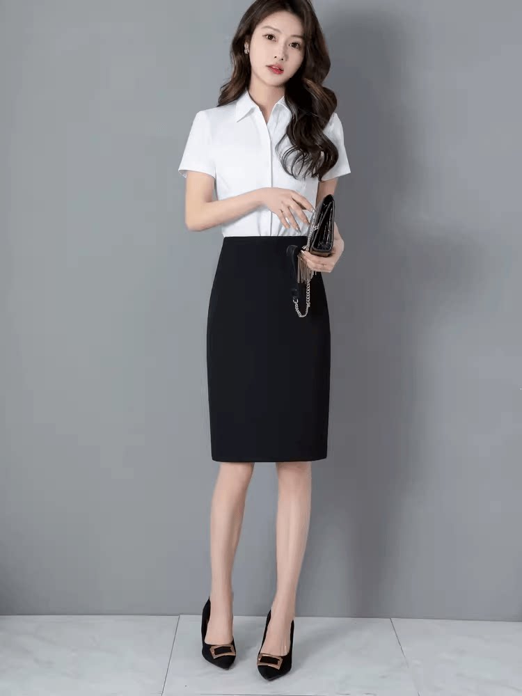 空乘职业套装衬衫女职业装气质V领白色空姐制服套裙女春季工作服