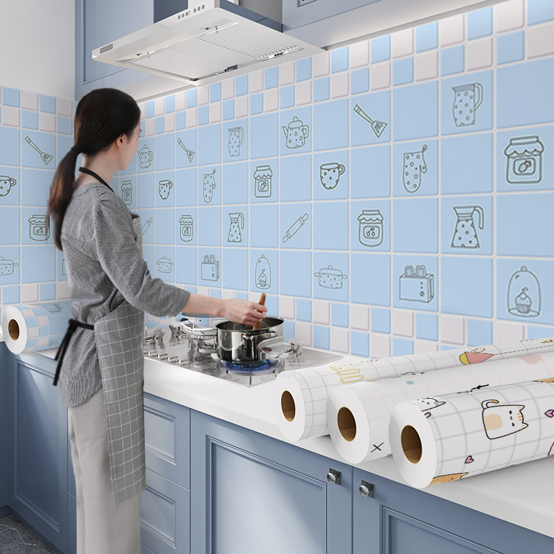 Kitchen waterproof sticker anti-oil self-adhesive whole cabinet sticker High temperature resistant moisture-proof and mildew-proof Renovated Sticker Dorm Room Wardrobe Renovation