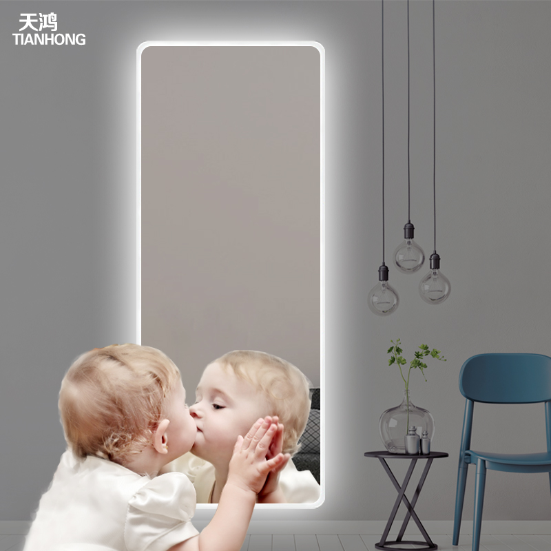 Sky Hon explosion-proof no-frame full body mirror LED lamp mirror wall-mounted full body mirror rounded corners Home full body mirror with lamp decoration mirror