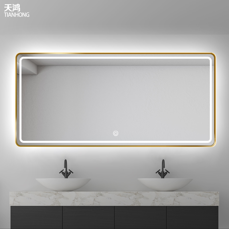 Aluminum alloy rounded edge frame Frosted LED Smart Bathroom Mirror with lamp wall hanging fog makeup bathroom mirror