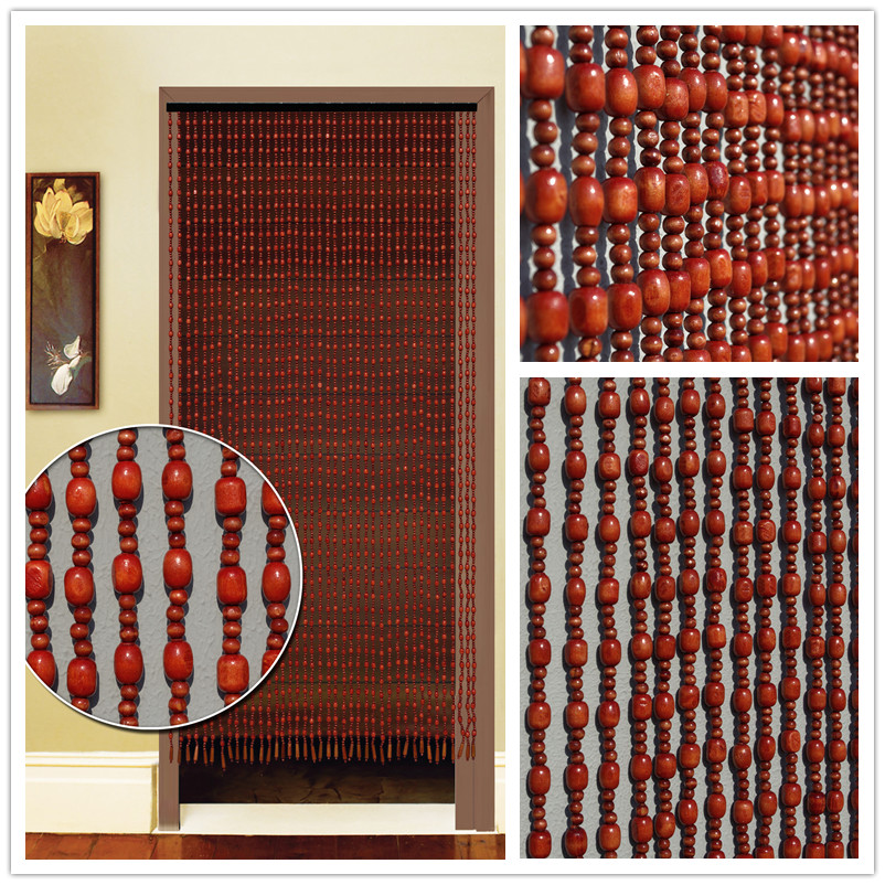 Wooden bead curtain Chinese hanging curtain Bedroom entrance partition window Powder room Feng Shui curtain Household bead curtain free hole