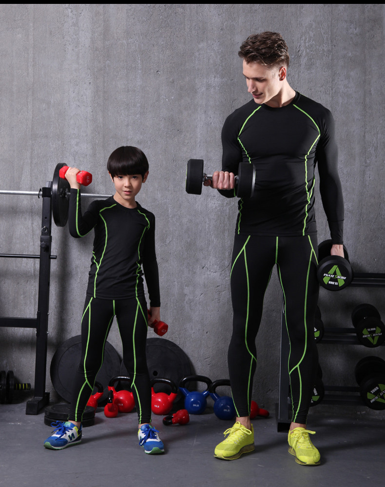 Children's sports tights Long sleeve suit Men's winter plus velvet warm stretch pants Basket football base training
