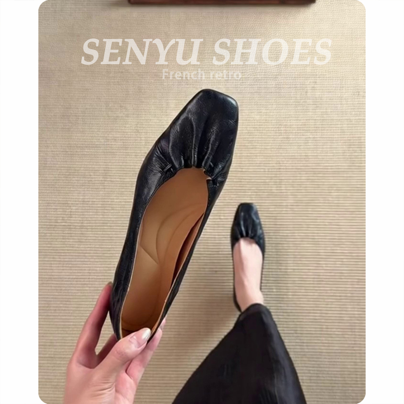 Sheepskin ~ French-Style Pleated Height-Increasing Single Shoes for Women 2026 New High-Heeled Black Commuting Work Loafers Small Leather Shoes Sheepskin ~ French-Style Pleated Height-Increasing Single Shoes for Women 2026 New High-Heeled Black Commuting Work Loafers Small Leather Shoes