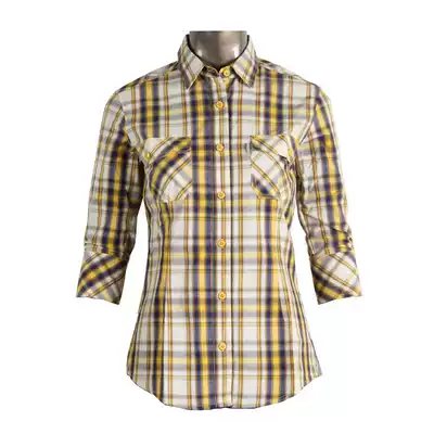 New women's slim slim, comfortable and breathable cotton medium long-sleeved shirt square collar plaid combed high-end cotton cloth