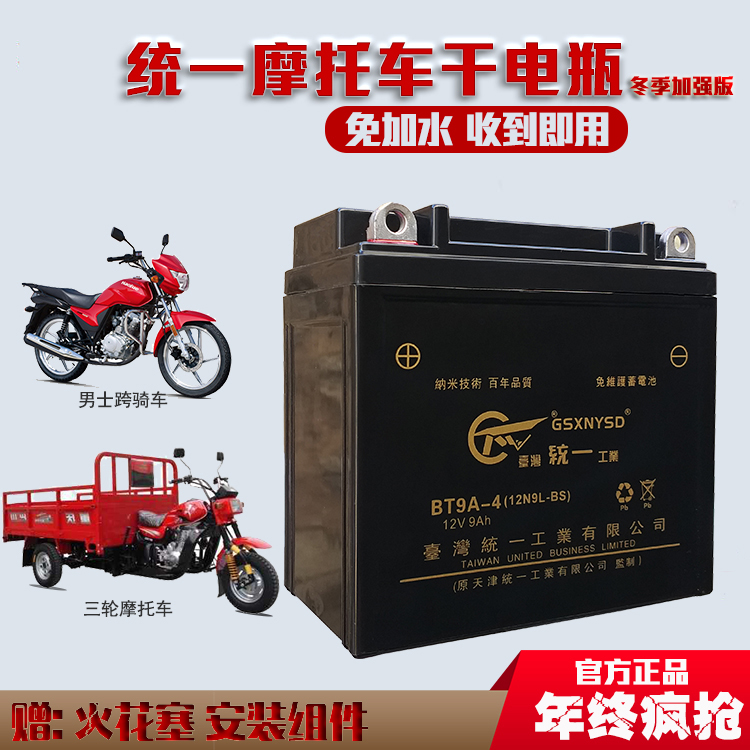 Unified male trans-riding locomotive battery too 12V9ah three-wheeler 125 universal 12N9L maintenance-free dry cell