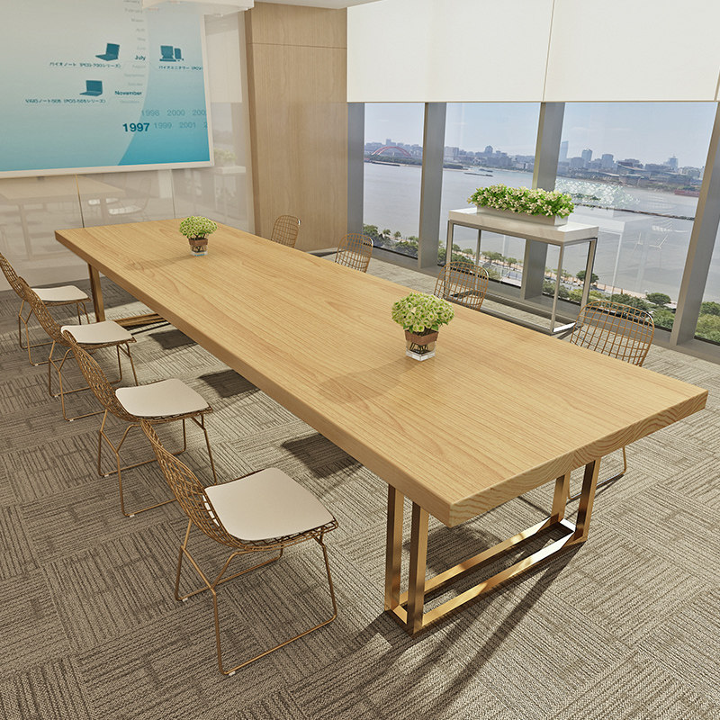 Solid wood conference table 10 people long table modern desk designer workbench long meeting guests negotiation table and chair combination