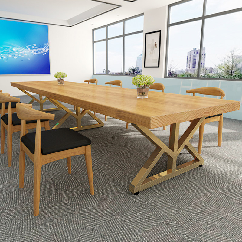 Large Solid Wood Meeting Table Long Table Nordic Log Strip Table Desk Room Training Negotiation Table And Chairs Combination