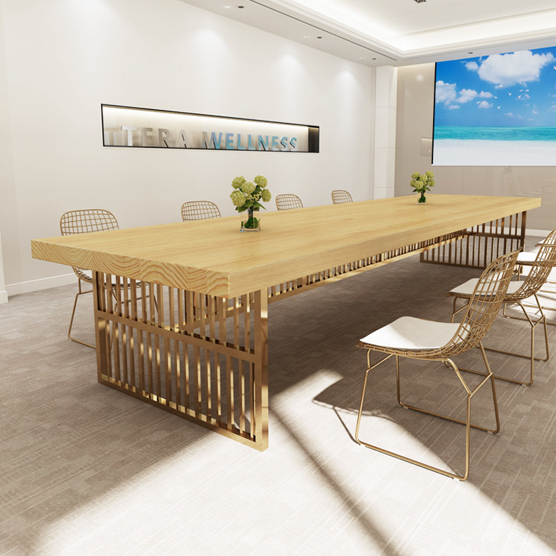 Solid wood conference table long table simple modern desk long training table workbench log negotiation table and chair combination