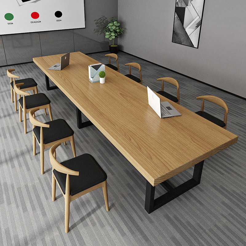 Solid Wood Meeting Table Long Table Office Training Table Large Strip Table 10 People Bench Guests Negotiating Table And Chairs Combination