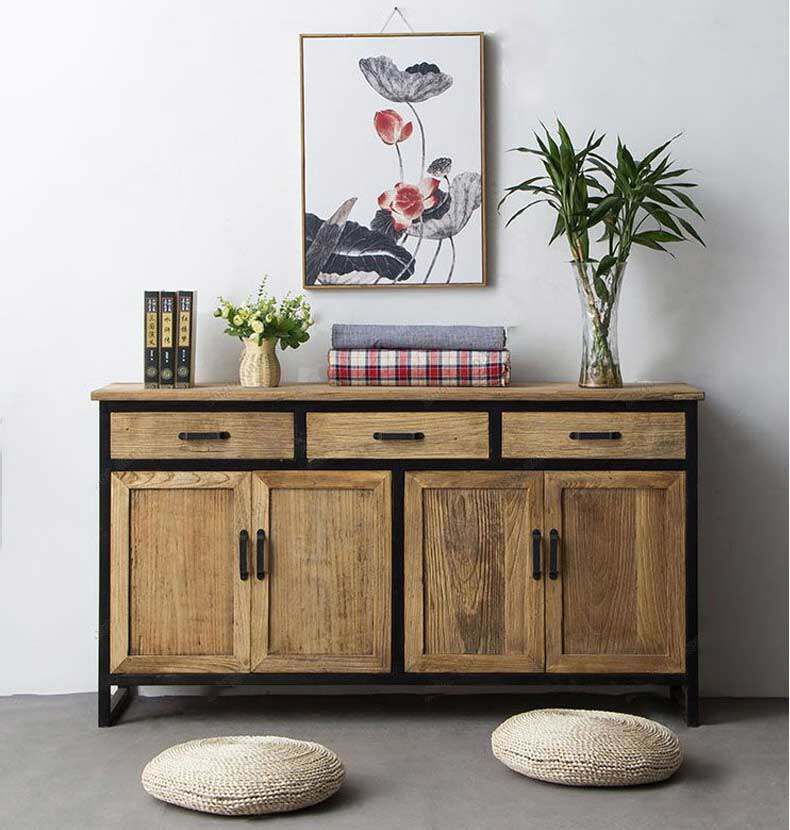 American country retro dining cabinet Wrought iron solid wood locker Storage cabinet Creative cabinet Entrance cabinet Shoe cabinet Bucket cabinet