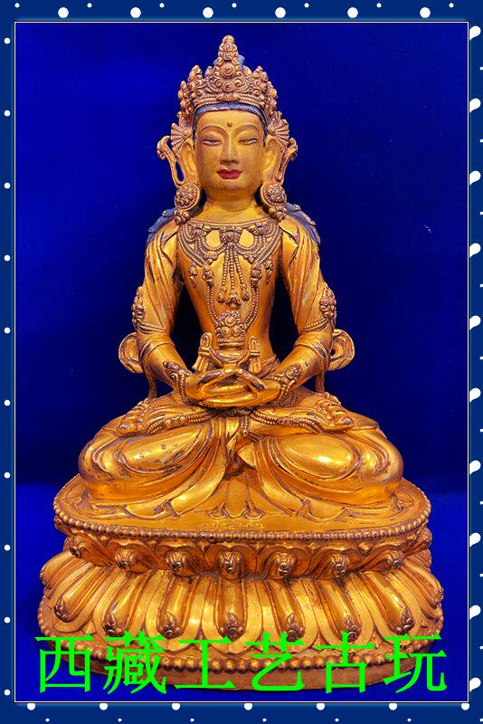 Tibetan red copper Chinese gold < high imitation longevity Buddha > boutique Buddha statue