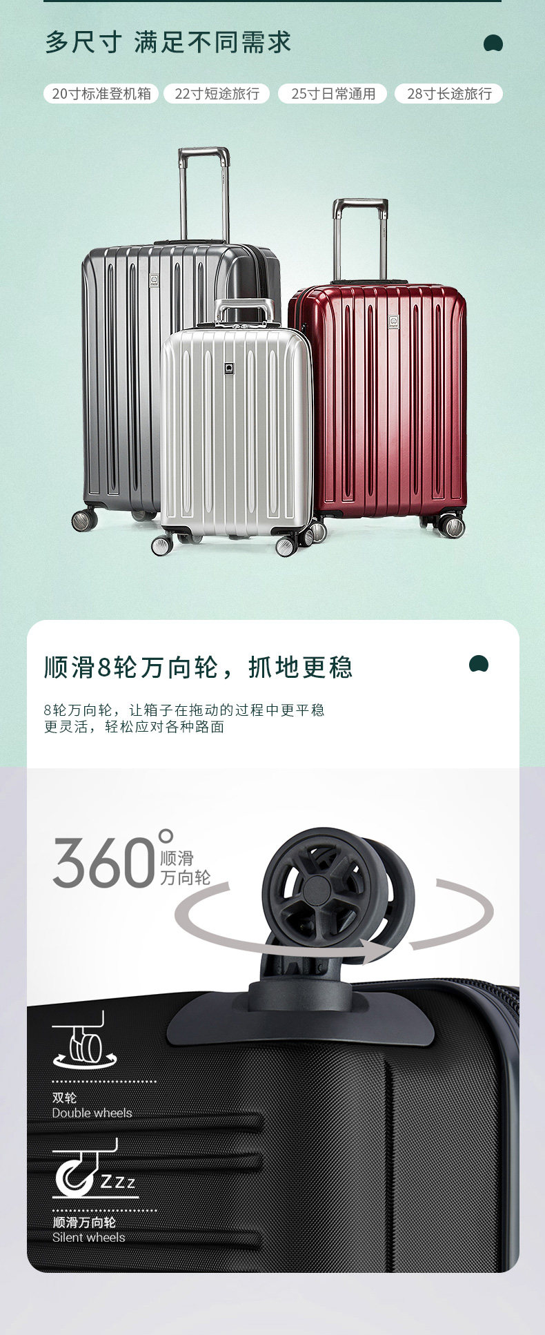 法国大使 DELSEY 独立前仓开盖快取 商务行李箱拉杆箱 20/22寸 图2
