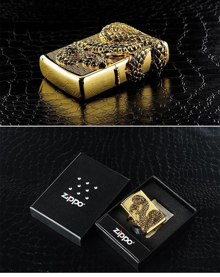 Zippo nhẹ hơn Mỹ chính hãng nguyên chất đồng giới hạn rắn tròn rắn thần ban đầu zppo đích thực quà tặng nam Zippo - Bật lửa shop bật lửa