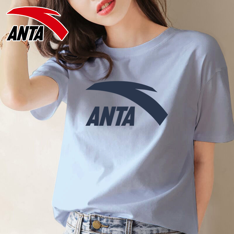 Anta short-sleeved t-shirt women's 2021 summer new blue loose breathable round neck wild student top women
